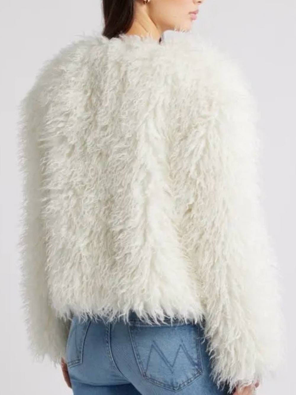 OPEN EDIT Women’s Shaggy Faux Fur Open-Front Jacket Ivory Size L - Picture 2 of 9